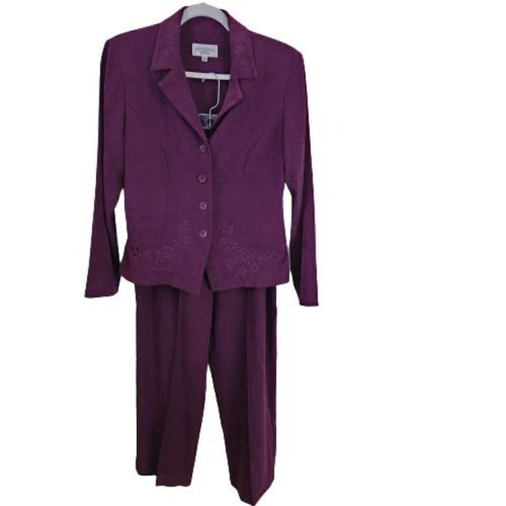 Studio 1 Petites Vintage Plum Micro Suede Pant Suit Size 10p